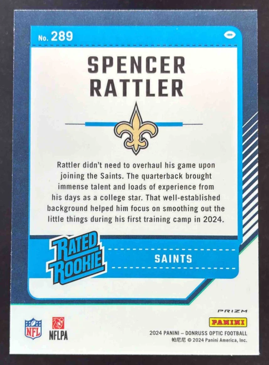 2024 Panini Donruss Optic Fire #289 Spencer Rattler Rated Rookie - Image 2