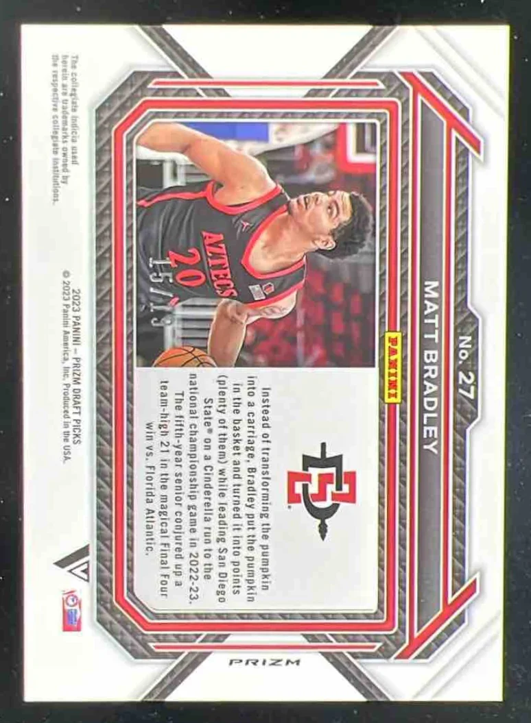 2023-24 Panini Prizm Draft Picks Blue Shimmer Prizm FOTL #27b Matt Bradley /19 - Image 2