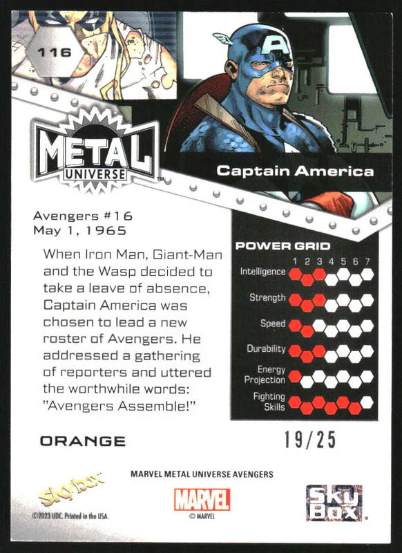 2024 SkyBox Marvel Metal Universe Avengers Orange FX #116 Captain America /25 - Image 2
