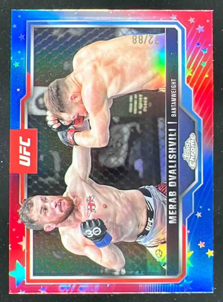 2025 Topps UFC Chrome Red, White & Blue Refractor #118 Merab Dvalishvili /88