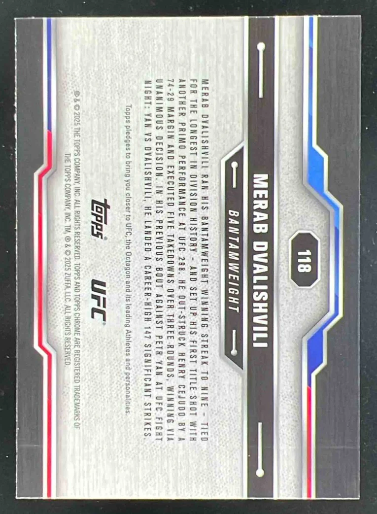 2025 Topps UFC Chrome Red, White & Blue Refractor #118 Merab Dvalishvili /88 - Image 2