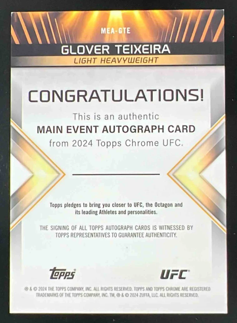 2024 Topps Chrome UFC Main Event Autographs #MEA-GTE Glover Teixeira Auto - Image 2