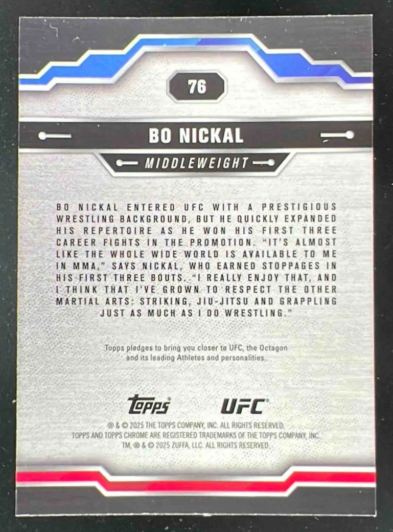 2025 Topps UFC Chrome Green Refractor #76 Bo Nickal /99 - Image 2