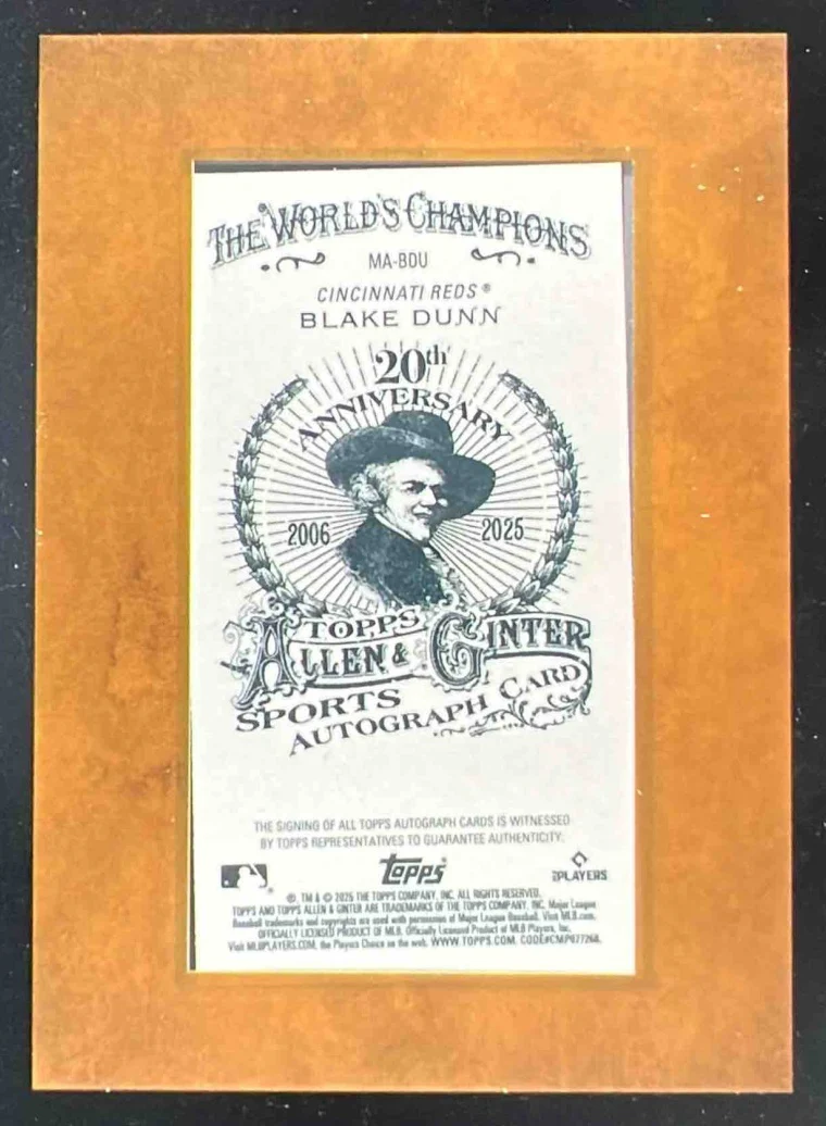 2025 Topps Allen Ginter Framed Mini Baseball Red Ink #MA-BDU Blake Dunn Auto /10 - Image 2
