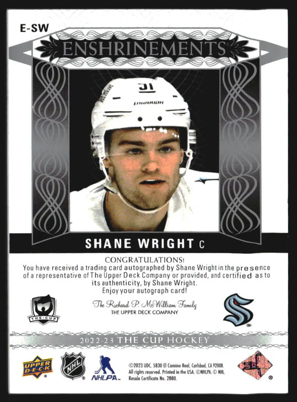 2022-23 The Cup Enshrinements #ESW Shane Wright Autograph Auto /99 - Image 2