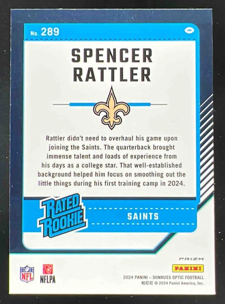 2024 Panini Donruss Optic Blue Glitter #289 Spencer Rattler Rated Rookie - Image 2