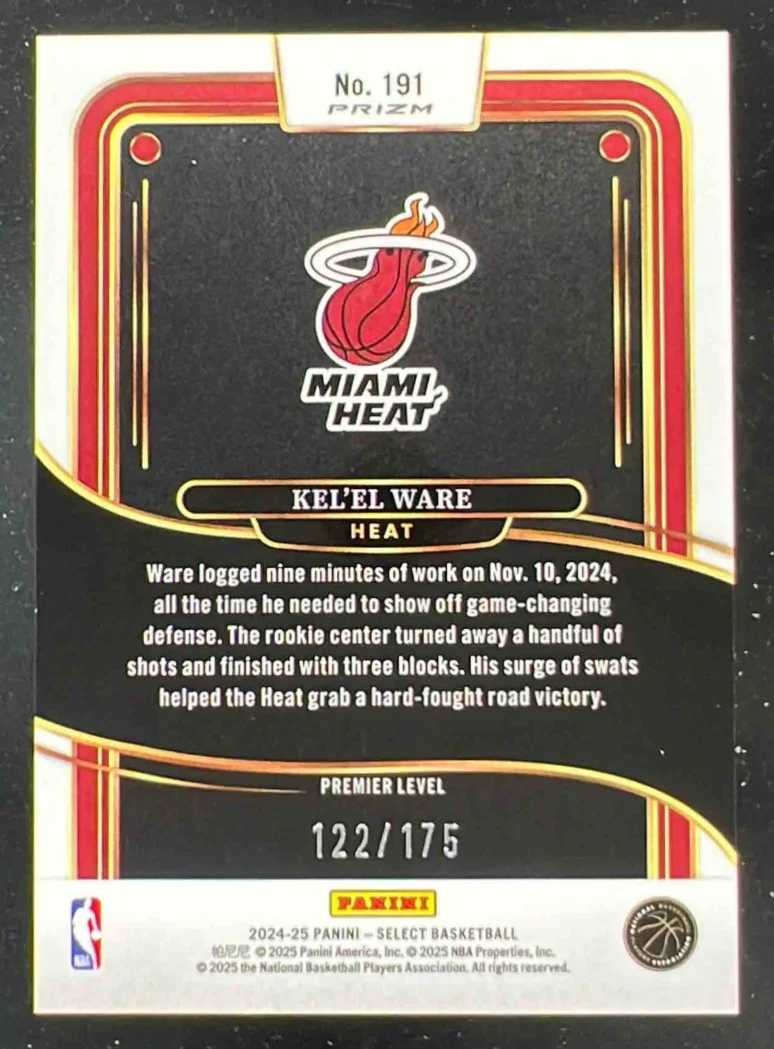 2024-25 Panini Select Premier Maroon Prizm #191 Kel'el Ware RC /175 - Image 2