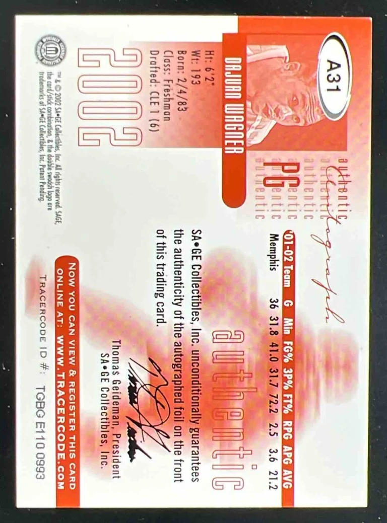 2002-03 SAGE Autographs Gold #A31 Dajuan Wagner RC Auto /70 - Image 2