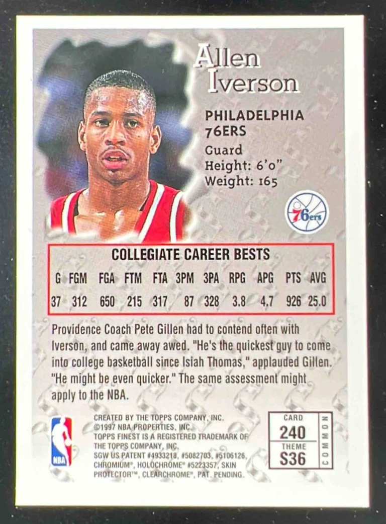 1996-97 Topps Finest Bronze #240 Allen Iverson - Image 2