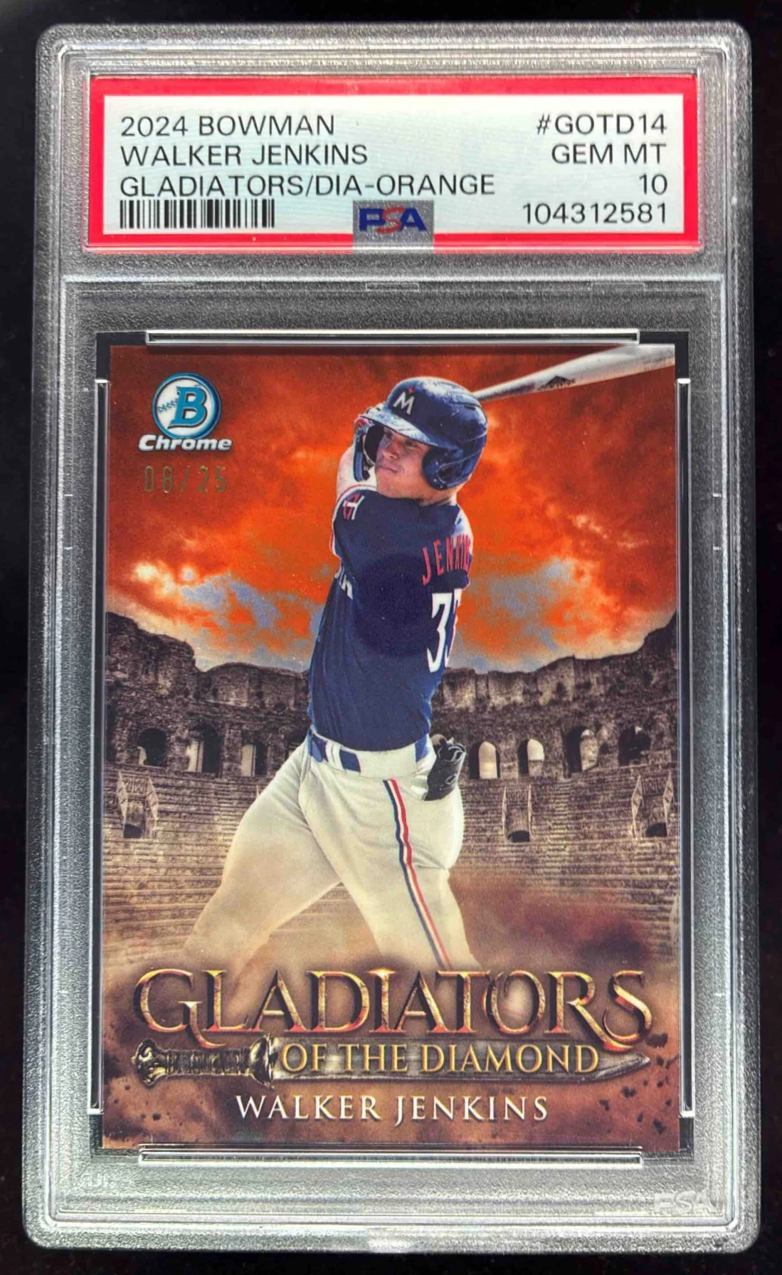 2024 Bowman Gladiators of the Diamond Chrome Orange Walker Jenkins /25 PSA 10