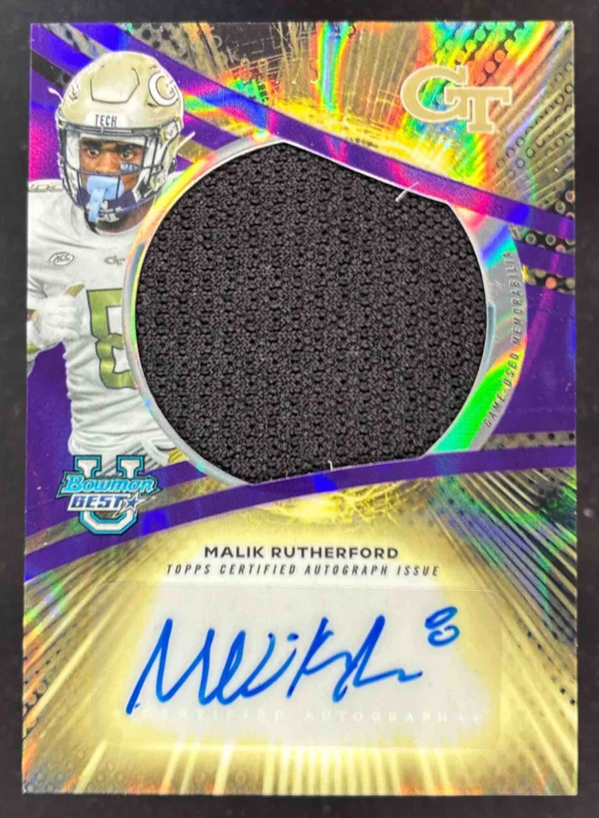 2025 Bowman Best University Jumbo Relic Purple Lava Malik Rutherford Auto /75