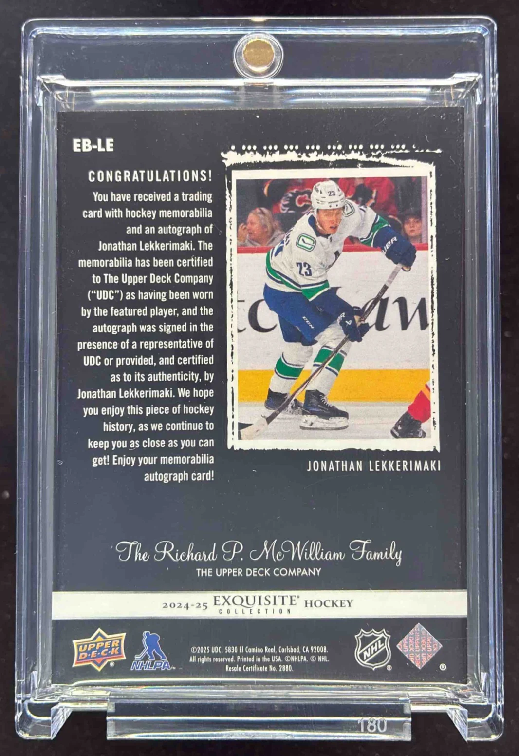 2024 The Cup Exquisite 2003 04 Tribute Black Patch Gold Jonathan Lekkerimaki /25 - Image 2