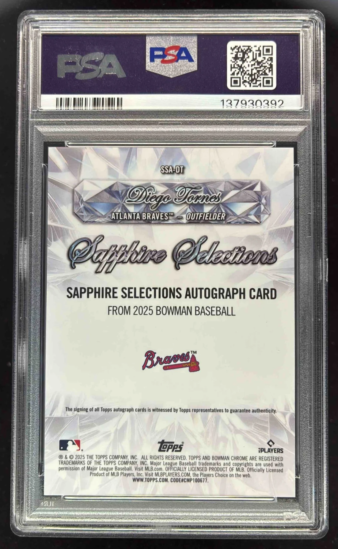2025 Bowman Chrome Sapphire Selections Orange #DT Diego Tornes Auto /25 PSA 10 - Image 2