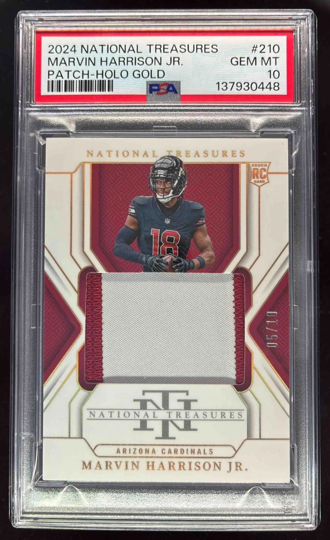 2024 National Treasures Rookie Patch Holo Gold Marvin Harrison Jr. RC /10 PSA 10