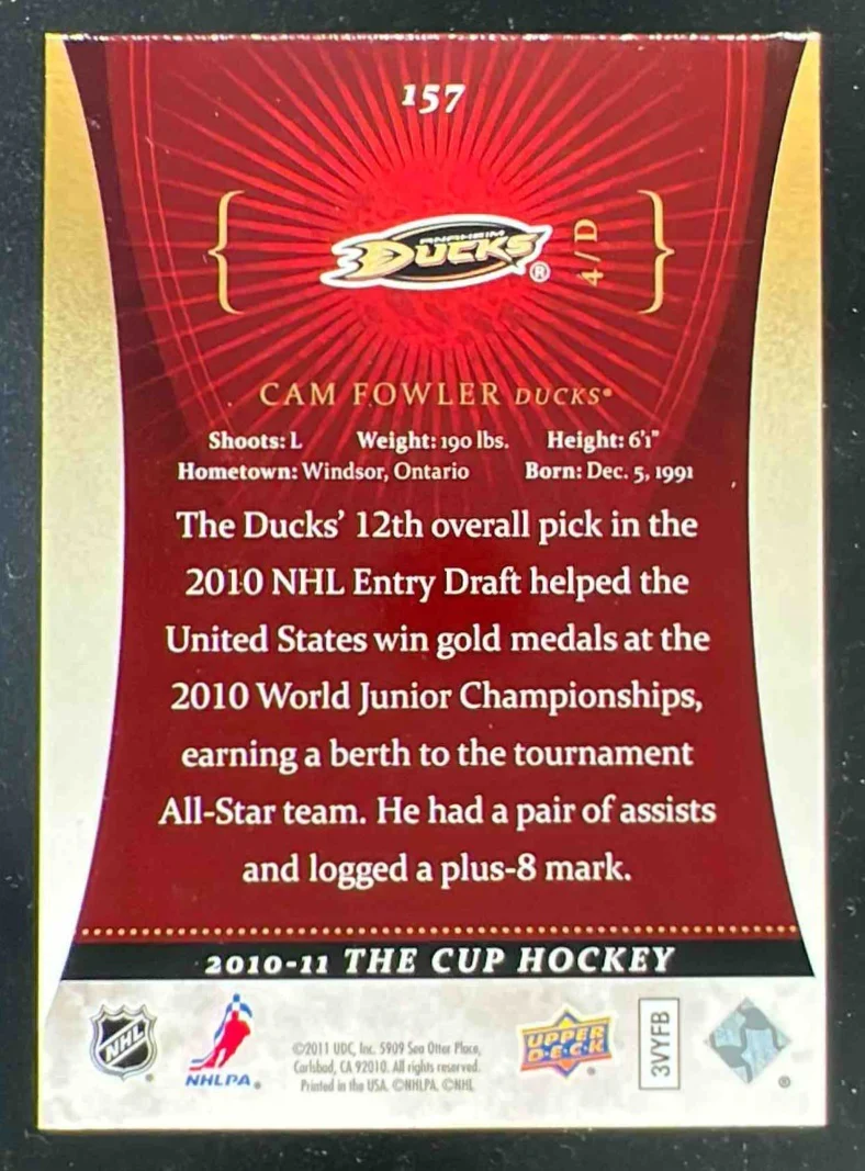 2010-11 Upper Deck The Cup Gold #157 Cam Fowler RC /25 - Image 2