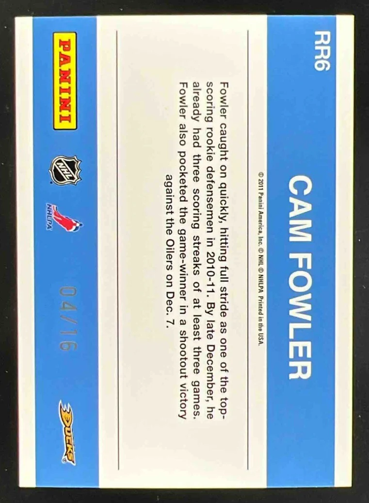 2011 Panini Donruss Autograph #RR6 Cam Fowler Auto /16 - Image 2