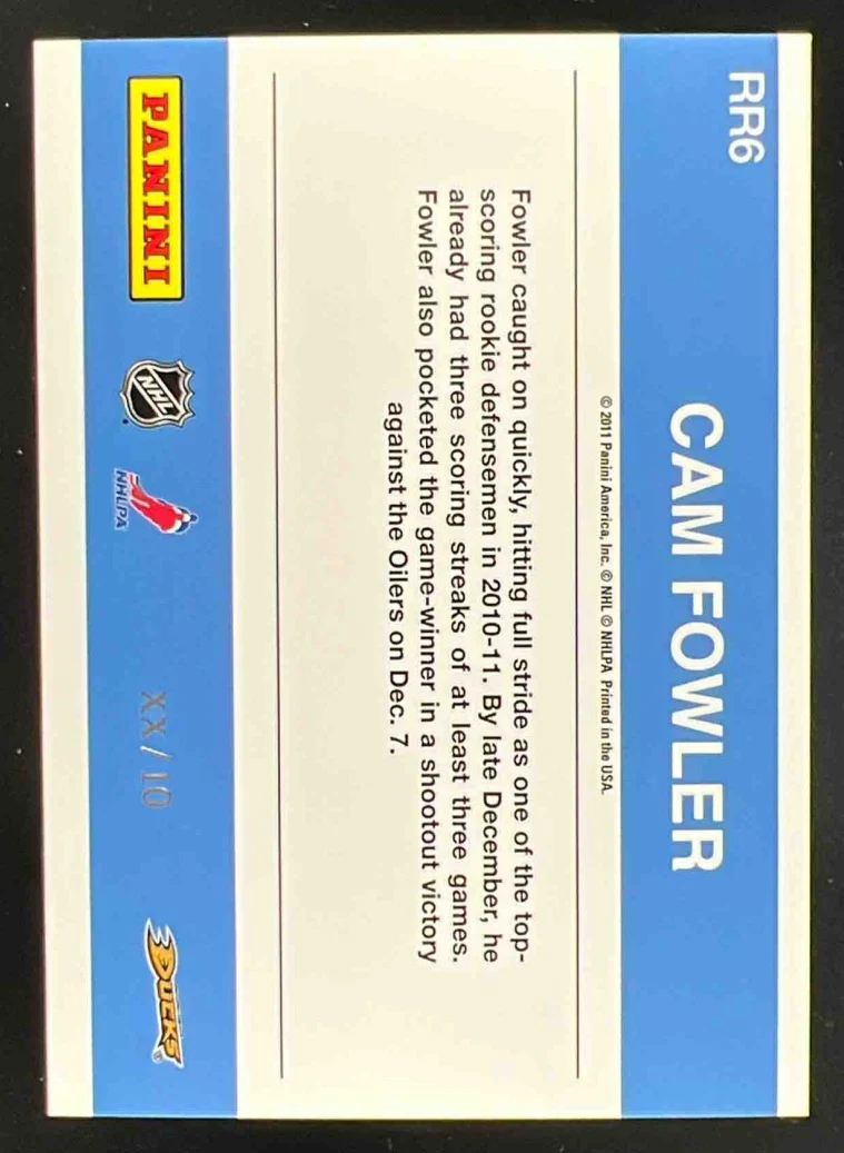 2011 Panini Donruss Blue #RR6 Cam Fowler /10 - Image 2