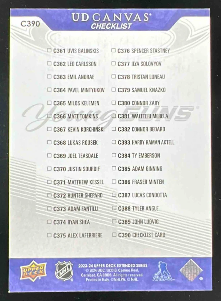 2023-24 Upper Deck UD Canvas #C390 Connor Bedard Adam Fantilli Young Guns - Image 2