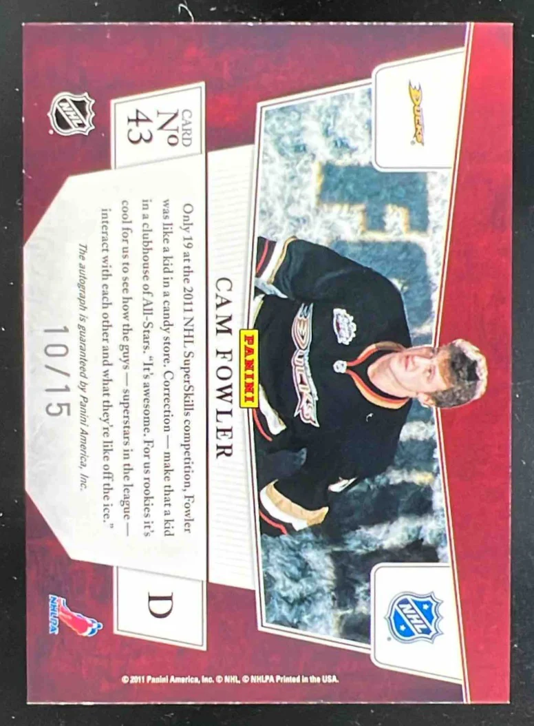 2011-12 Panini Titanium Road Sweaters Memorabilia Prime #3 Cam Fowler Auto /15 - Image 2