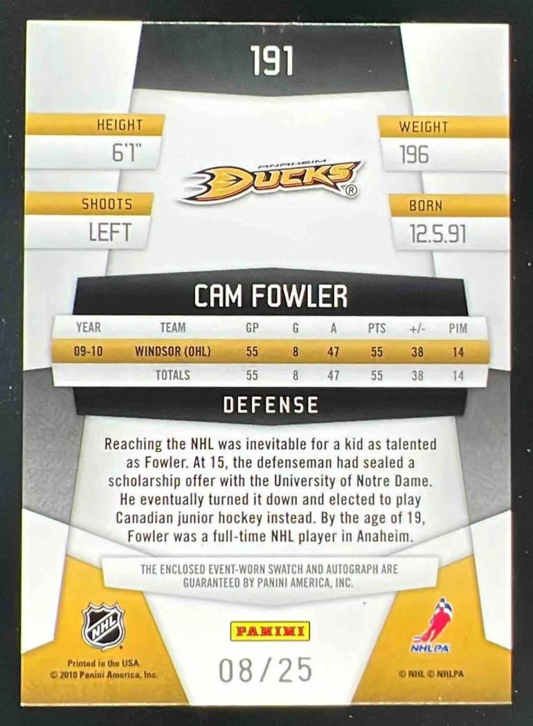 2010-11 Panini Certified Mirror Gold #191 Cam Fowler RC /25 - Image 2