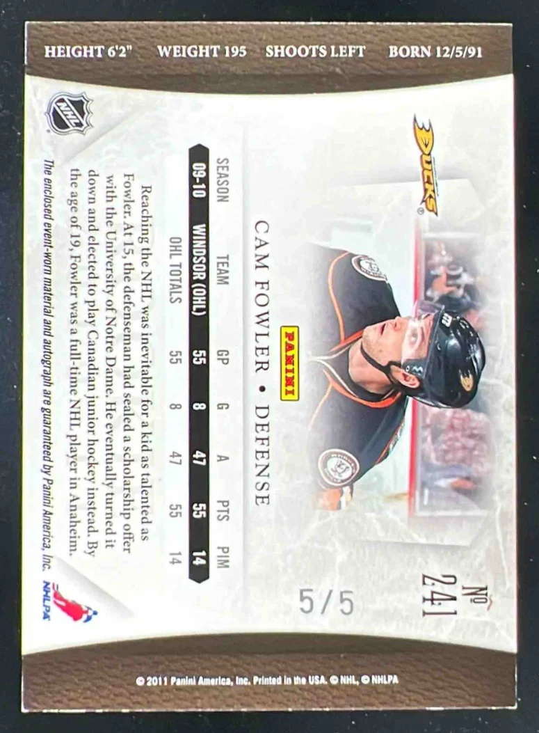 2010-11 Panini Dominion Emerald #241 Cam Fowler RC /5 - Image 2