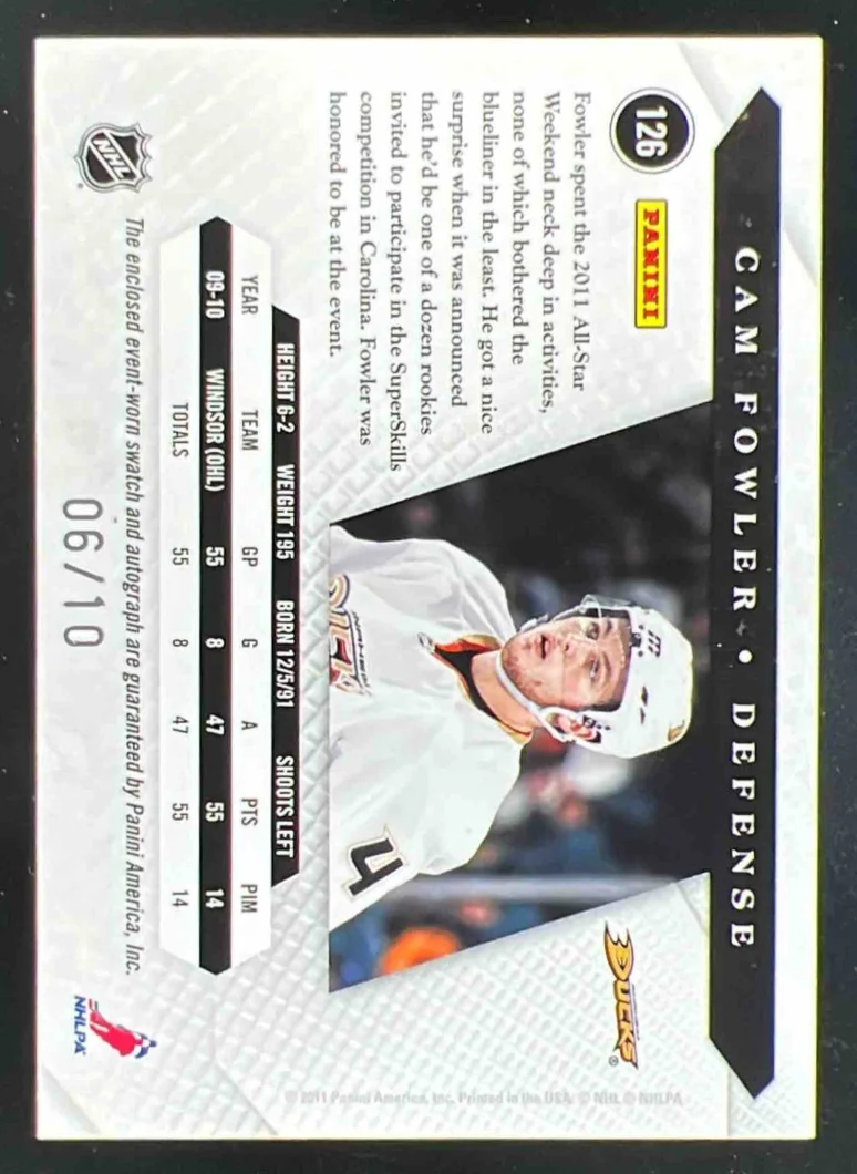 2010-11 Panini Luxury Suite Gold #126 Cam Fowler Autograph RC Auto /10 - Image 2