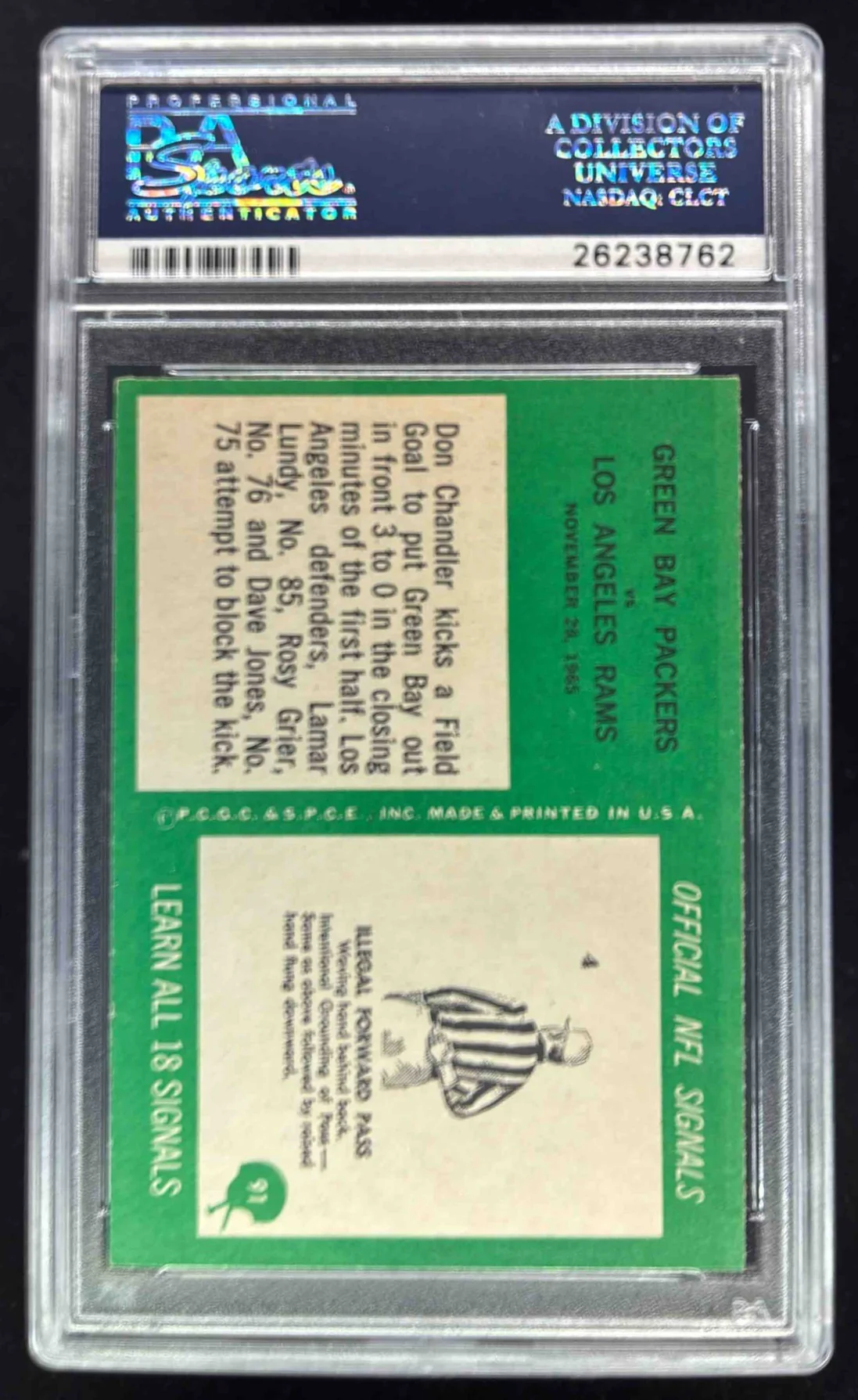 1966 Philadelphia #91 Packers vs Rams PSA 8 - Image 2
