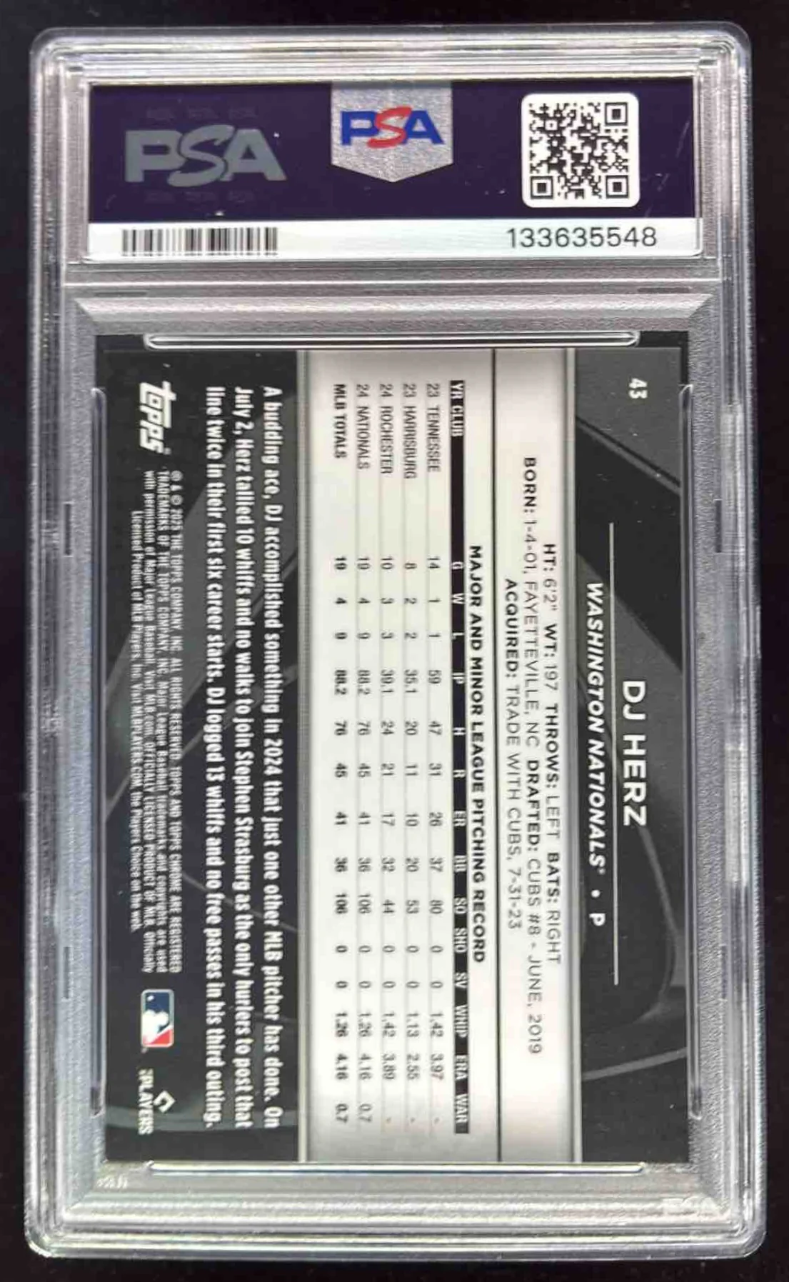 2025 Topps Chrome Black Rookie Design Variations Orange DJ Herz RC /25 PSA 8 - Image 2