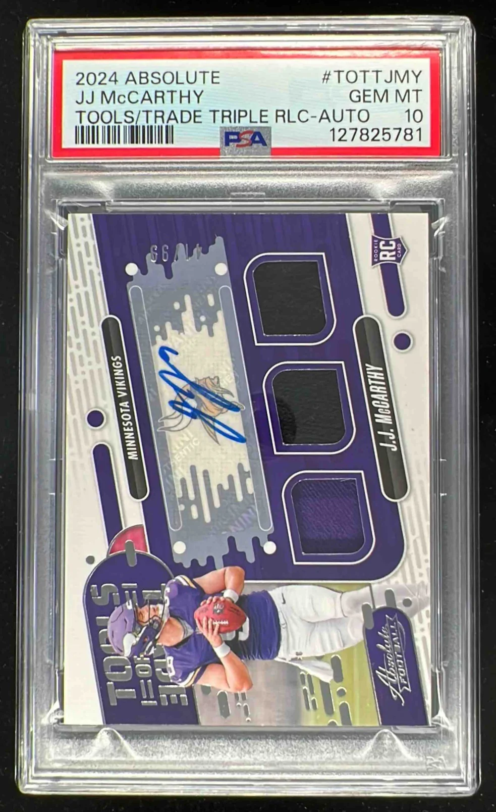 2024 Absolute Tools of the Trade Triple Auto #MJY J.J. McCarthy RC /99 PSA 10