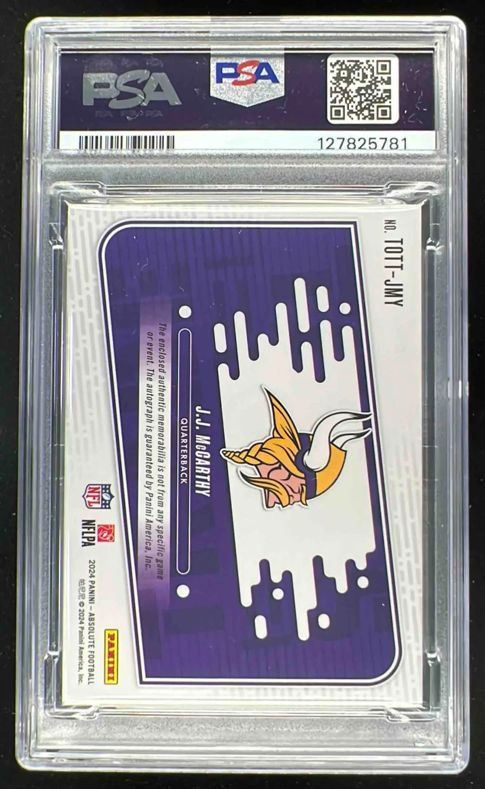 2024 Absolute Tools of the Trade Triple Auto #MJY J.J. McCarthy RC /99 PSA 10 - Image 2
