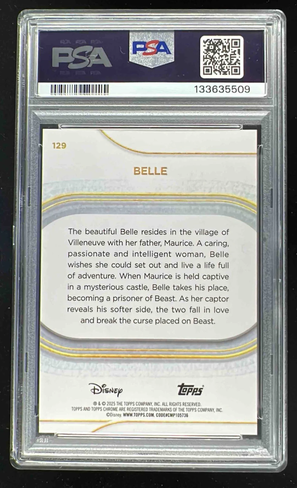 2025 Topps Chrome Disney Gold Wave Refractor #129 Belle /50 PSA 10 - Image 2