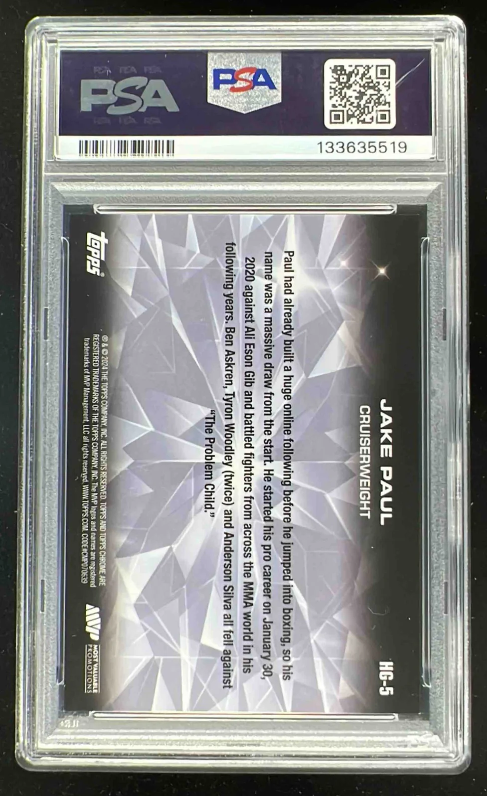 2024 Topps Chrome Hidden Gems #HG-5 Jake Paul PSA 9 - Image 2