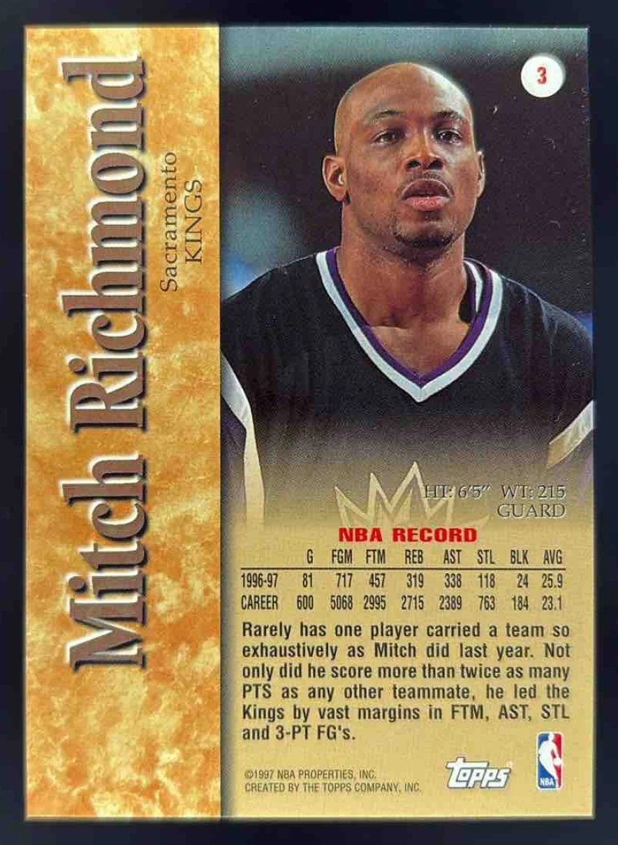 1997-98 Topps Certified Autographs #3 Mitch Richmond Auto - Image 2