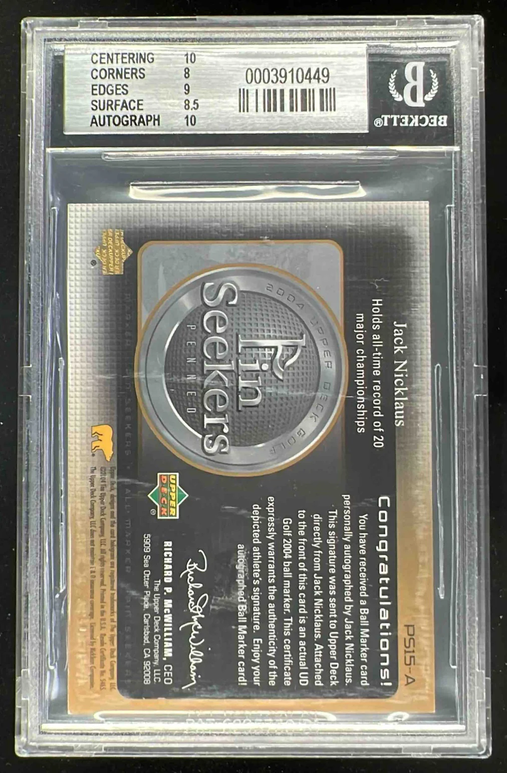 2004 Upper Deck Pin Seekers Penned Bronze #PS15-A Jack Nicklaus Auto BGS 8.5 - Image 2