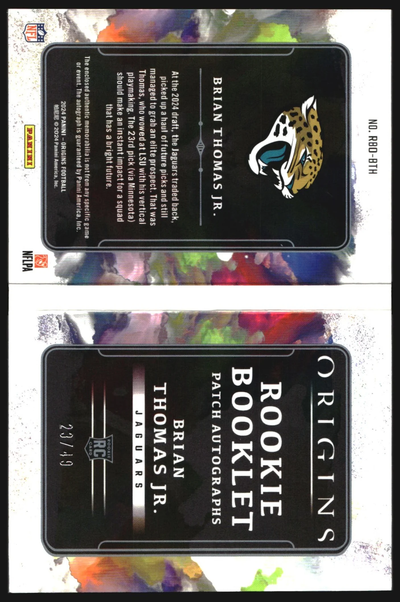 2024 Origins Rookie Booklet Patch Auto #RBO-BTH Brian Thomas Jr. RC Auto /49 - Image 2