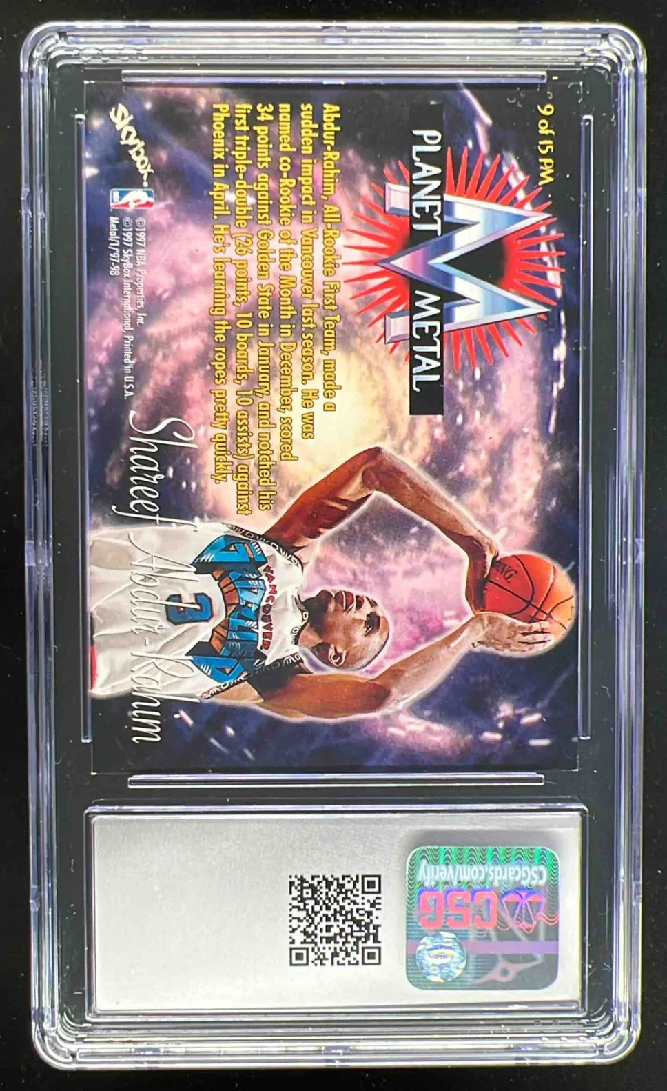 1997-98 Skybox Metal Universe Planet Metal #9 PM Shareef Abdur-Rahim CSG 8.5 - Image 2