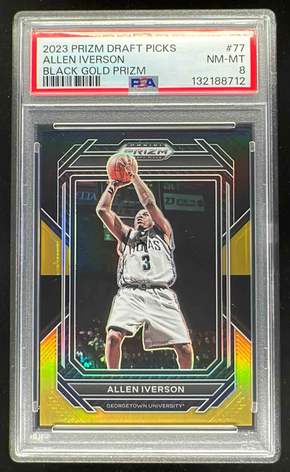 2023-24 Panini Prizm Draft Picks Black Gold Prizm #77 Allen Iverson /5 PSA 8
