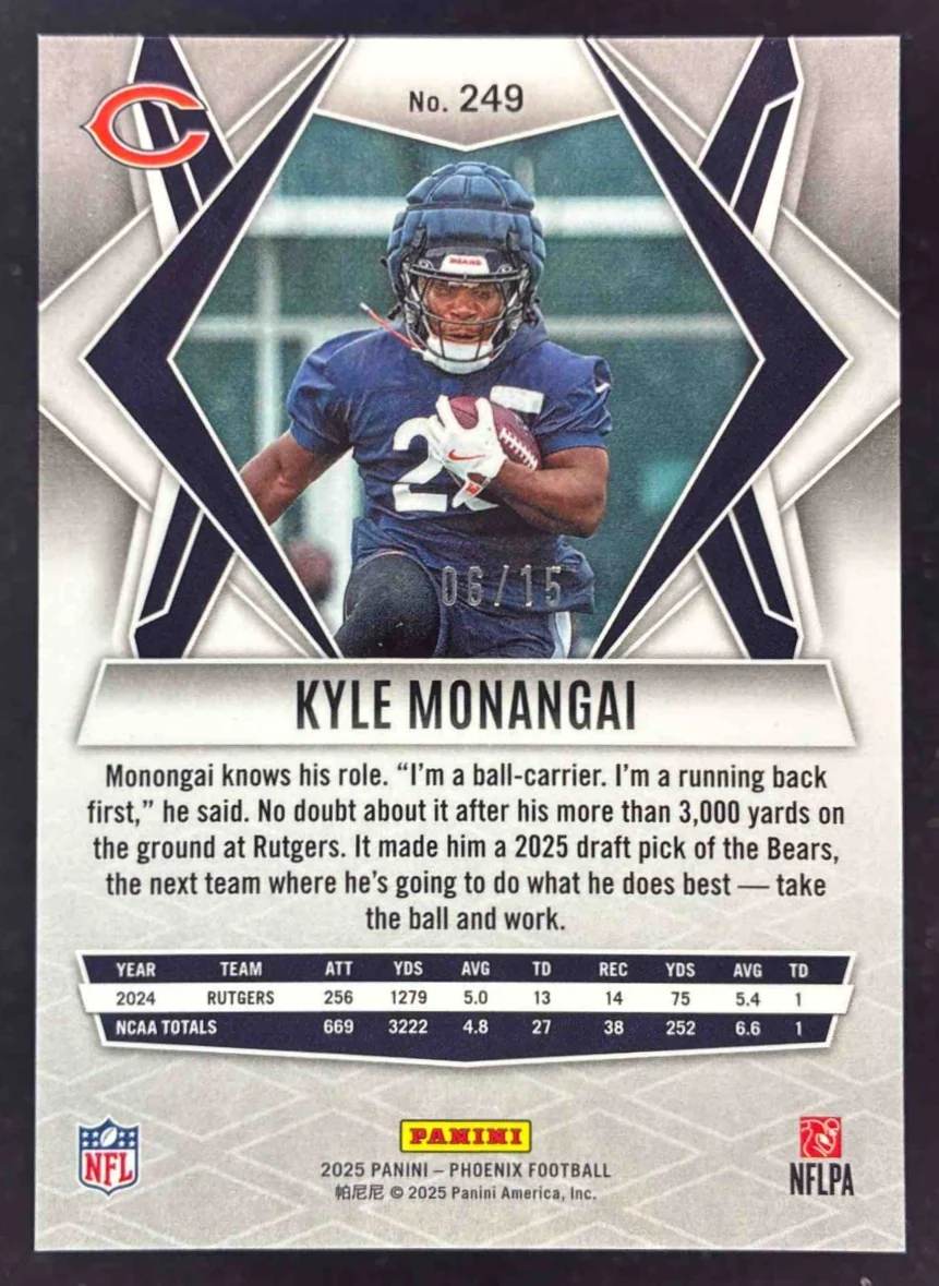 2025 Panini Phoenix Bronze Seismic #249 Kyle Monangai RC /15 - Image 2