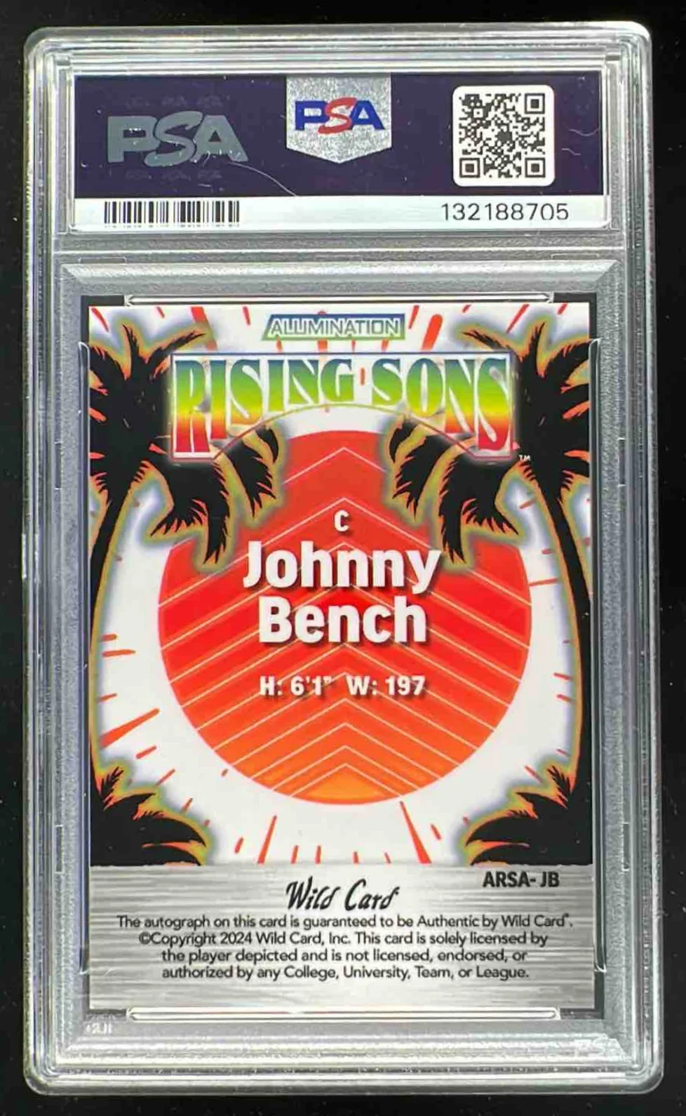 2024 Wild Card Just The Hits Rising Son Rainbow Johnny Bench Auto 1/1 PSA 9 - Image 2