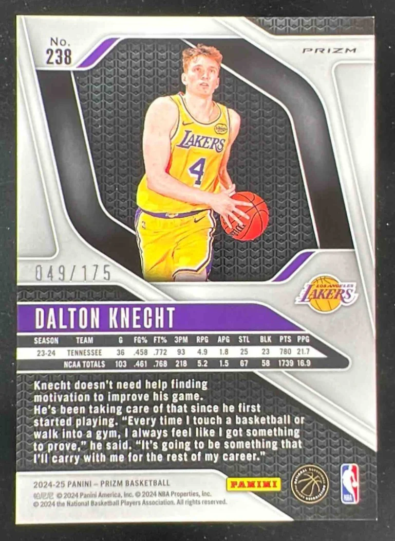 2024-25 Panini Prizm White Prizm #238 Dalton Knecht RC /175 - Image 2