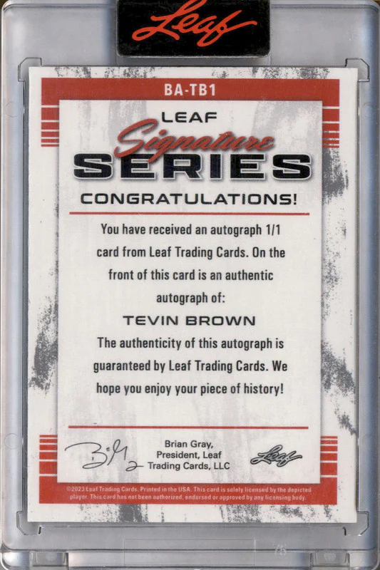 2022-23 Leaf Signature Series Hoop #BATB1 Tevin Brown Auto 1/1 - Image 2