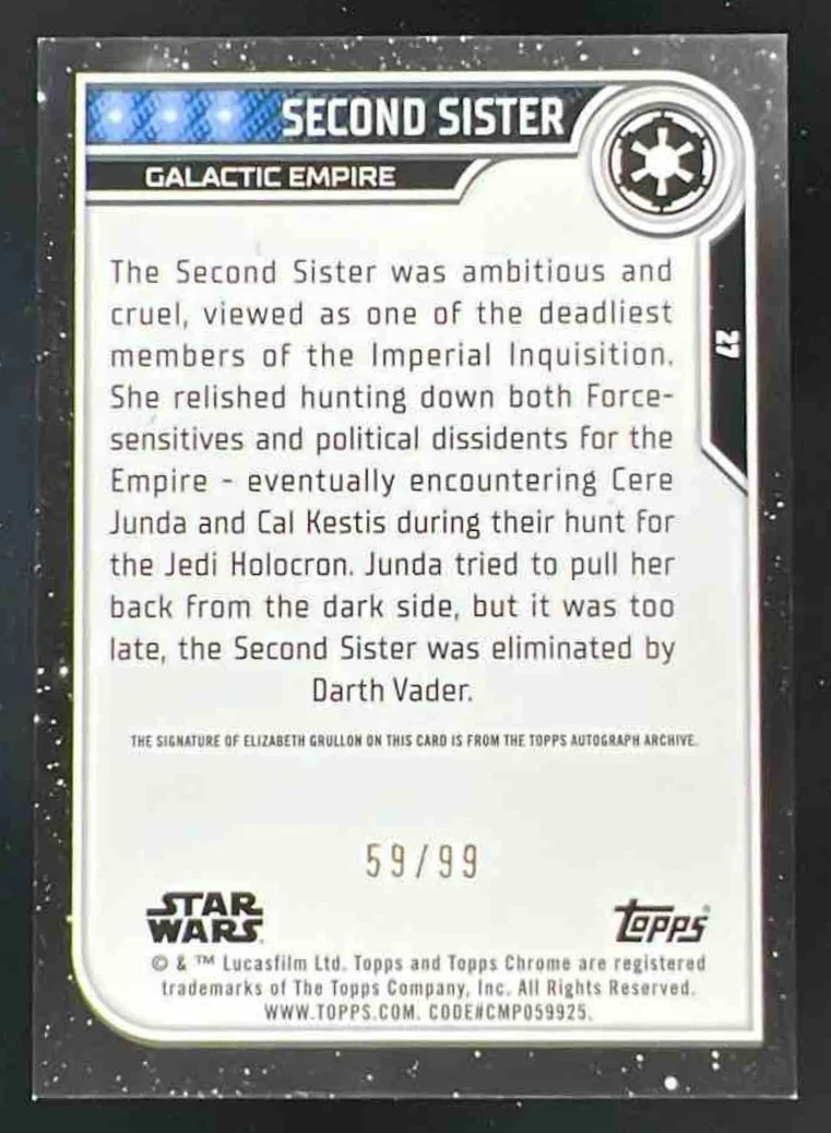 2023 Topps Chrome Star Wars Character Autographs Green #27 Elizabeth Grullon /99 - Image 2