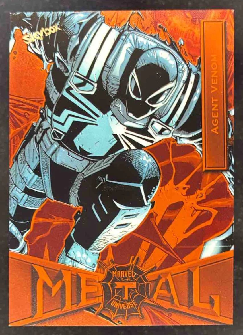 2021 Skybox Metal Universe Marvel Spider Man Orange Light FX #1 Agent Venom /25