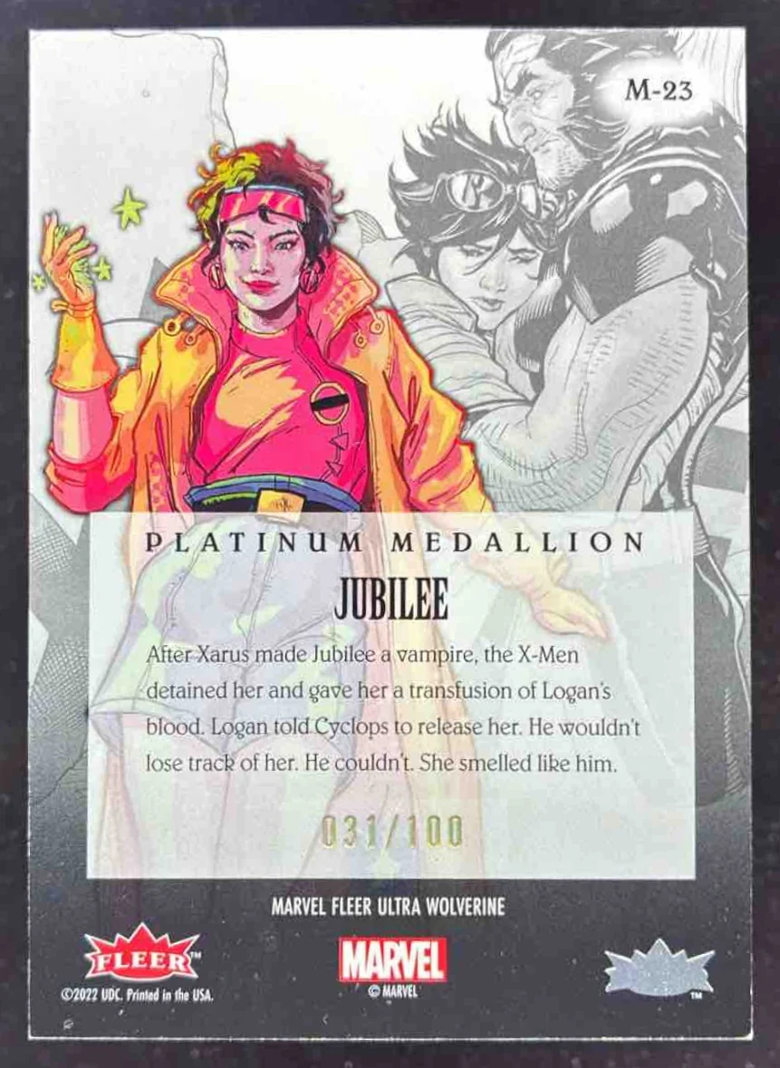 2023 Fleer Ultra Marvel Wolverine Medallions Platinum #M-23 Jubilee /100 - Image 2