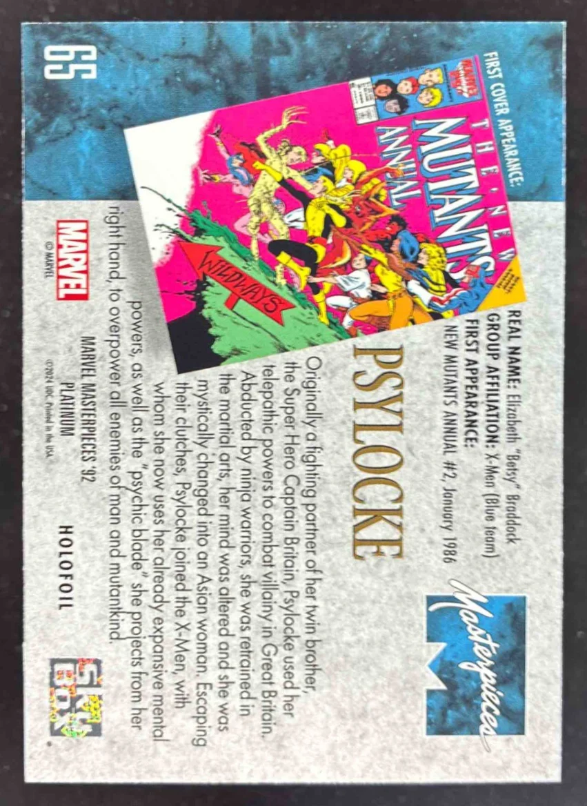 2024 Upper Deck Marvel Masterpieces '92 Platinum Holofoil #65 Psylocke - Image 2
