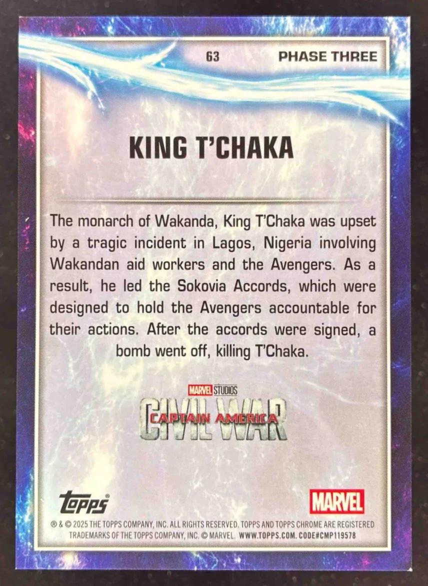 2025 Topps Chrome Marvel Studios Gold Refractor #63 King T'Chaka /50 - Image 2