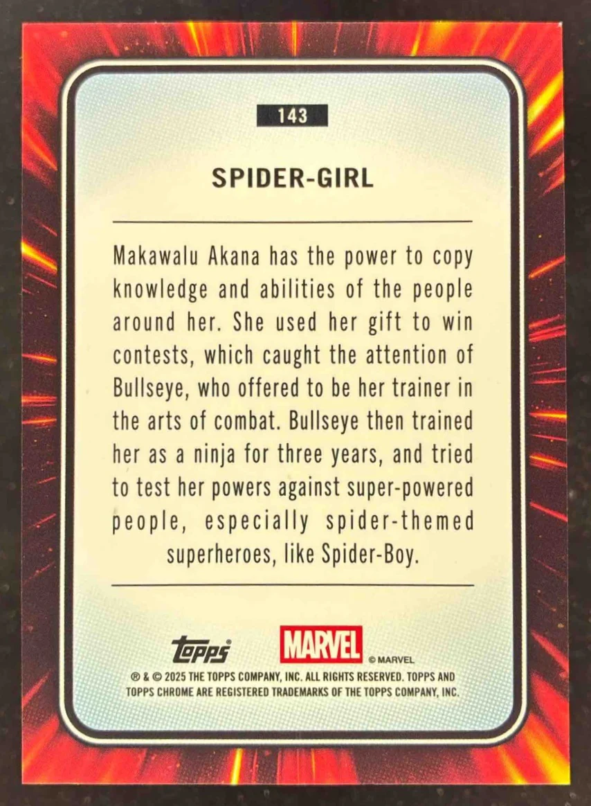 2025 Topps Chrome Marvel Purple Shimmer Refractor #143 Spider-Girl /75 - Image 2