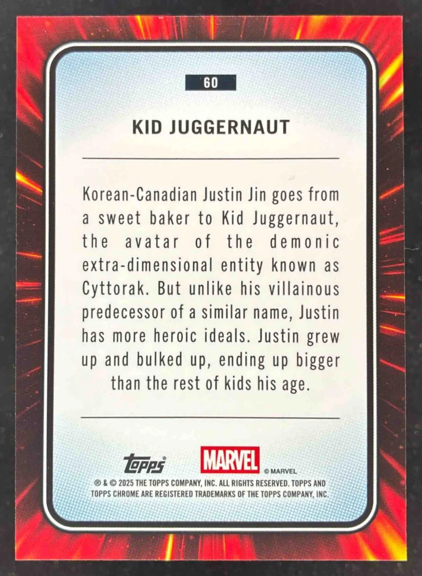 2025 Topps Chrome Marvel Sapphire Gold Sapphire Refractor #60 Kid Juggernaut /50 - Image 2