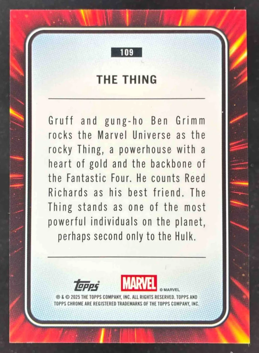 2025 Topps Chrome Marvel Iron Man Red & Gold Lazer Refractor #109 The Thing /100 - Image 2