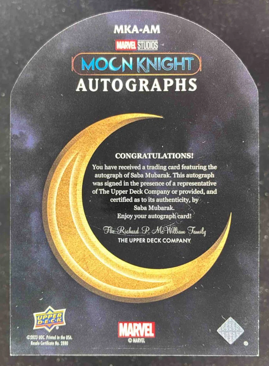 2023 Upper Deck Moon Knight Autographs #MKAAM Saba Mubarak as Ammit Auto - Image 2